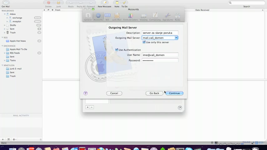 Mac Mail - Outgoing Mail Server